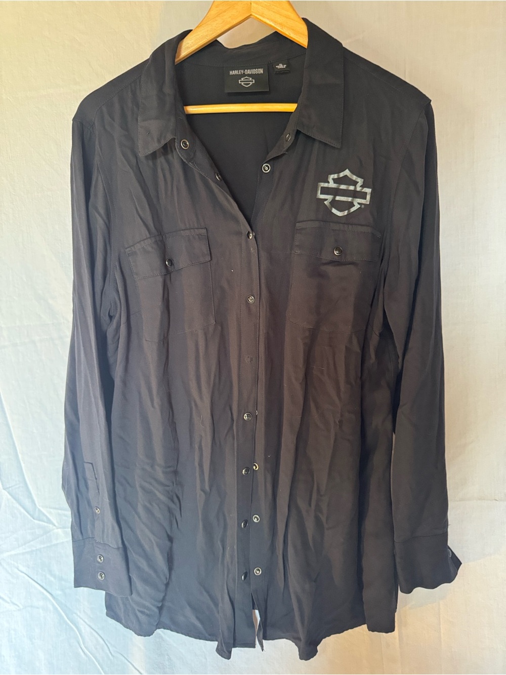 Harley-Davidson Black Women's Long-Sleeve Button Front Blouse